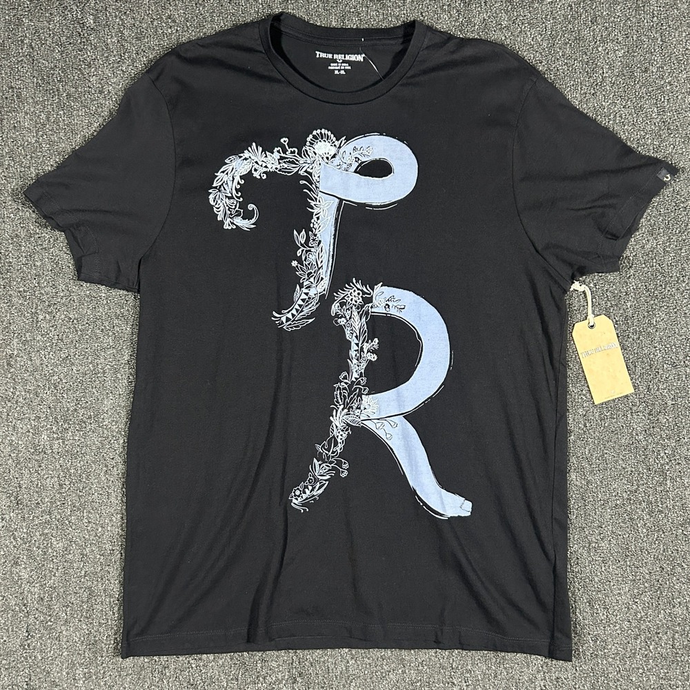 True Religion Scroll T-Shirt Mens XL Black NWT Graphic Crew Neck M5QA451KW8 Tee